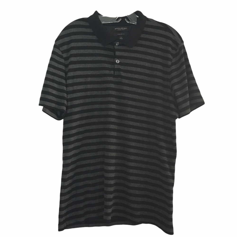 Banana Republic Men’s Black & Gray Striped Polo Size: XL